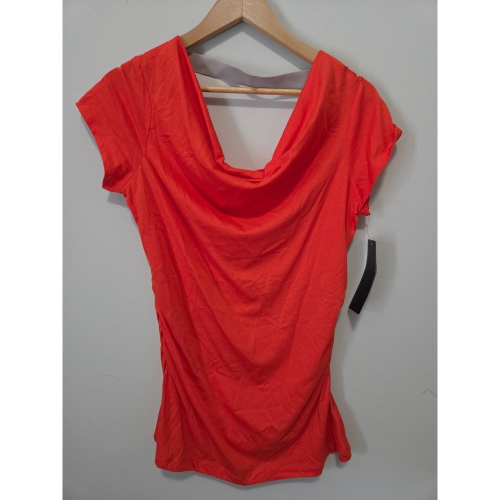 Sofia Vergara Cowl Neck Ruched Side Tee Tangerine Orange SVFL1107 Large